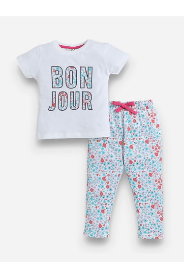 Graphic Print T-Shirt and All-Over Printed Pyjama Set