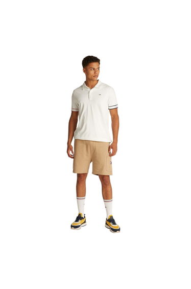 Tommy Jeans Mens Graphic Slim Short-Sleeved Polo Shirt - Ecru