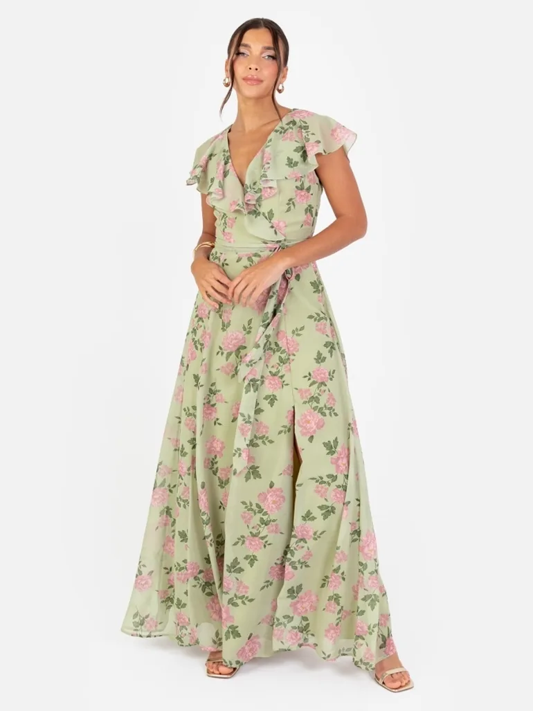 Anaya With Love Recycled Green Floral Print Cape Sleeve Maxi Dress Anaya  With Love Multicolour : Premium Dresses : VogaCloset Bahrain