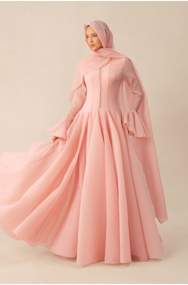 Just Like Poetry Pink Textured Flare Sleeve Maxi Dress