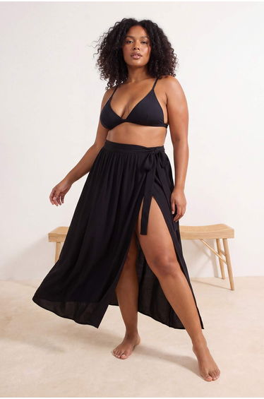 Beach Wear Black Textured Tie-Up Pareo