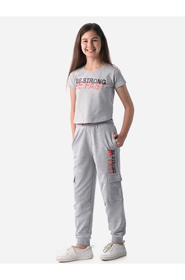Slogan Print Round Neck T-Shirt and Joggers Set