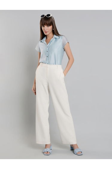 Blue Short Sleeve Button-Down Top