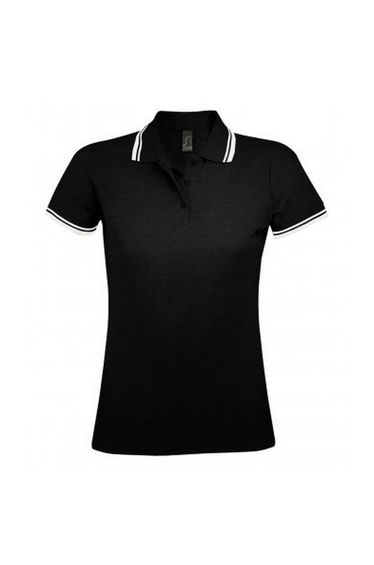 SOLS Womens/Ladies Pasadena Tipped Short Sleeve Pique Polo Shirt - Black/White
