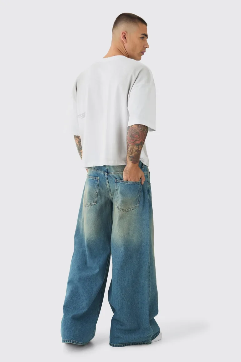 Extreme Baggy Rigid Tinted Wash Jeans - antique blue - 1