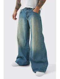 Extreme Baggy Rigid Tinted Wash Jeans - antique blue