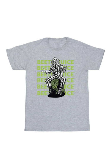 Beetlejuice Girls Pose Repeat Logo T-Shirt - Sports Grey