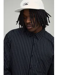 قميص مخطط بتصميم واسع عريض بحافة منحنية بتطريز لون أسود - لطويل القامة - 2