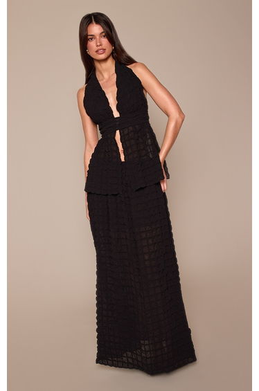 Black Bubble Textured Maxi Skirt