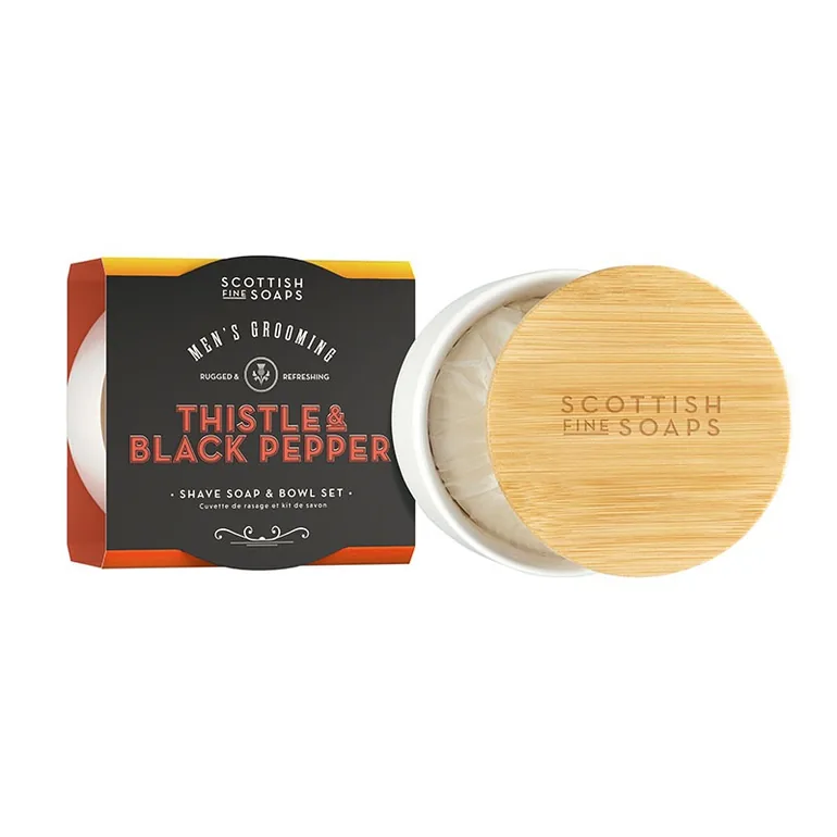Scottish Fine Soaps Thistle & Black Pepper Shave Soap & Bowl Set 100g