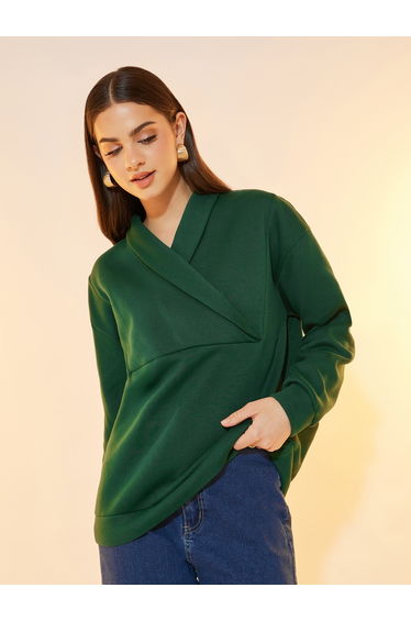 Solid Lapel Long Sleeve Sweatshirt