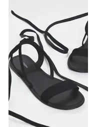 Black Wide Fit Faux Suede Strappy Basic Sandal - 3