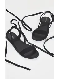Black Wide Fit Faux Suede Strappy Basic Sandal - 2
