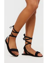 Black Wide Fit Faux Suede Strappy Basic Sandal