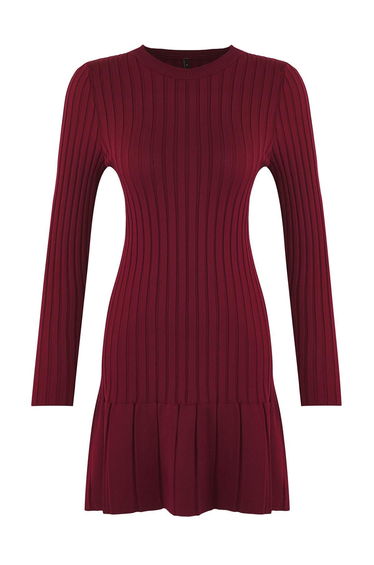 Burgundy Mini Pleated Knit Dress