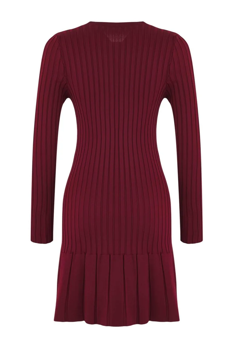 Burgundy Mini Pleated Knit Dress - 1