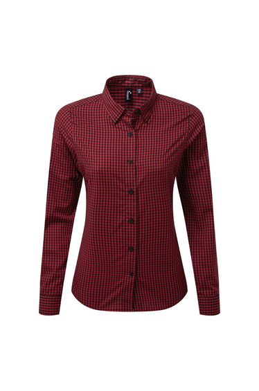 Premier Womens/Ladies Maxton Check Long Sleeve Shirt - Black/Red