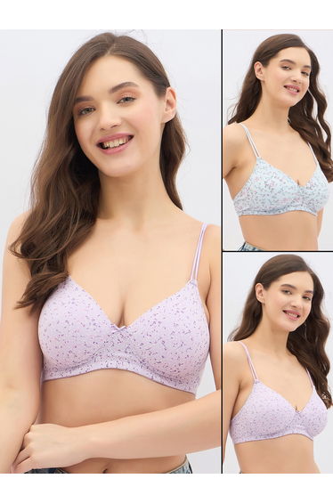 Set of 2 - Padded Non-Wired Full Coverage Floral Print T-Shirt Bra