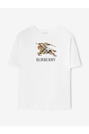 Burberry Boys Cedar Check EKD T-Shirt in White
