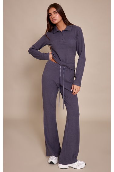 Grey Soft Fleece Pinstripe Skinny Flare Trouser