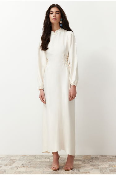 Cream Beli Britli Satin Evening Dress