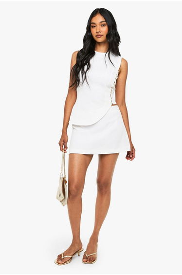 Studded Asymmetric Tailored Top - white