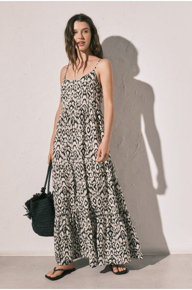 Printed strap long dress