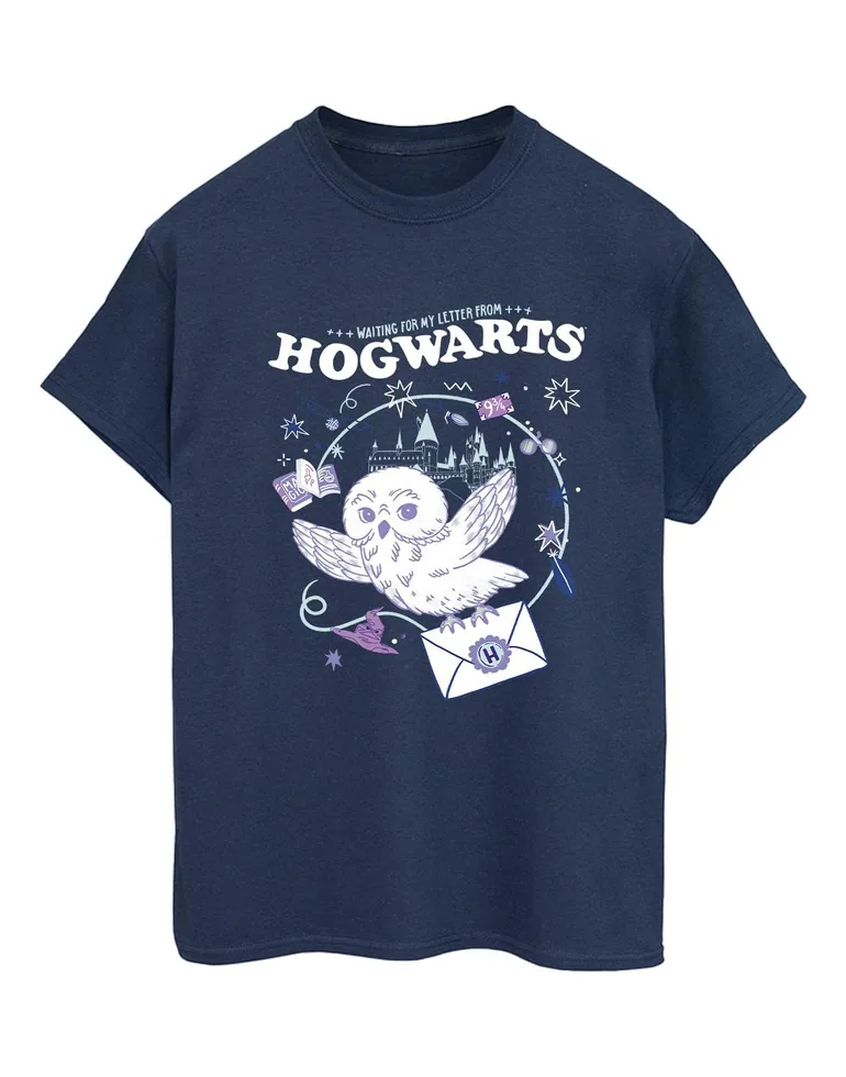 Harry Potter Womens/Ladies Owl Letter From Hogwarts Cotton Boyfriend T-Shirt - Navy Blue - 1
