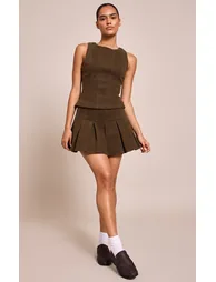 Dark Khaki Seam Detail Sleeveless Denim Top - 2