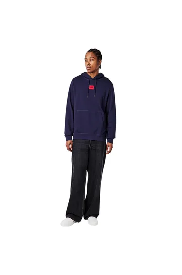 Hugo Mens Cotton Blend Pullover Hoodie - Navy
