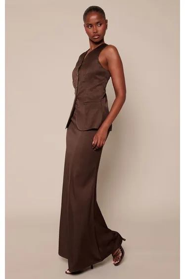 Dark Brown Tailored Maxi Skirt Co-ord