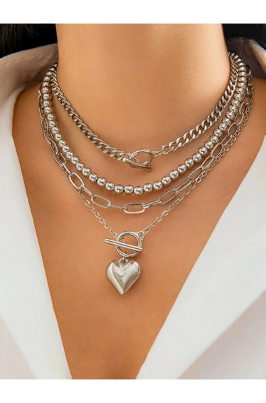 Set of 4 - Silver Layered Necklace