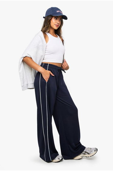 Tricot Side Piping Straight Leg Jogger - navy