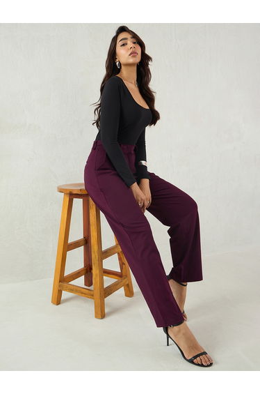 Women Burgundy Wide Leg Trousers