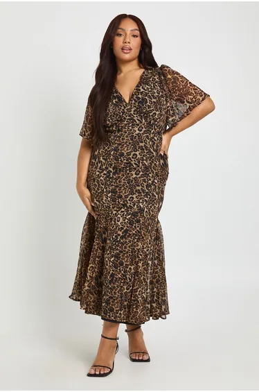 Plus  Leoaprd Long Sleeve Skater Dress - leopard