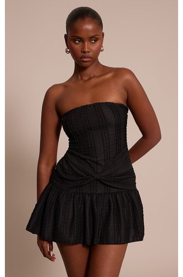 Black Bandeau Twist Mini Shift Dress