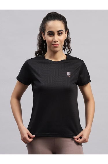 Women Black Solid Round Neck Short Sleeve Top