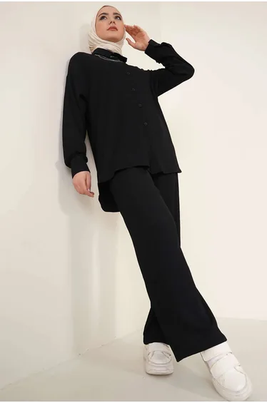 BDART Oversized Textured Two-Piece Coord Set with Shirt Collar