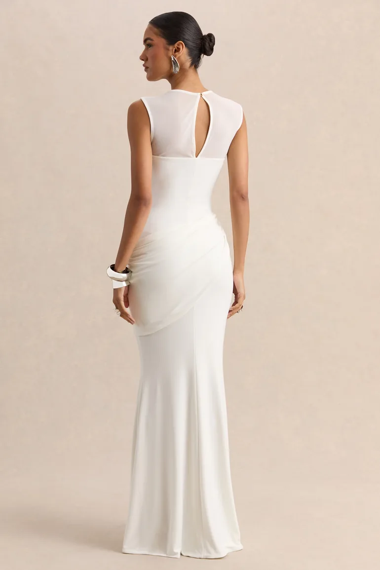 Lyssy | White High-Neck Maxi Dress With Mesh-Detail - 1