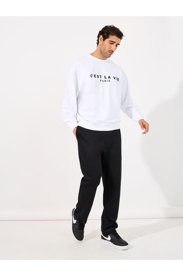 Text Print Detail Boxy Fit Sweatshirt