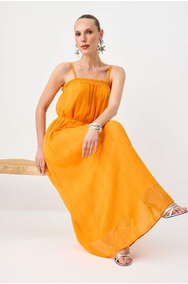Orange Plain Lurex Strappy Chiffon Maxi Dress product thumbnail 2
