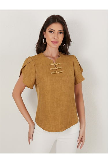 Mustard Yellow Textured Short Sleeve Top