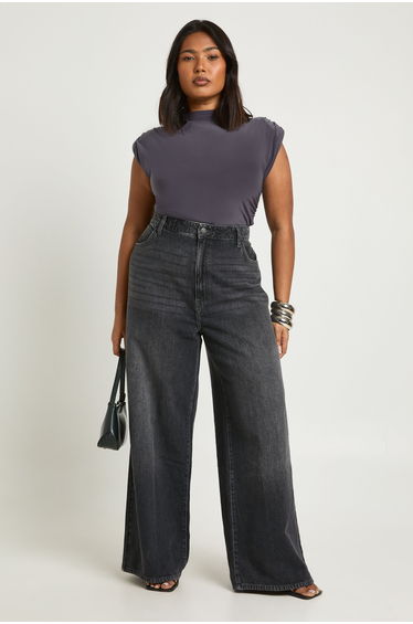 Plus Shoulder Pad Sleeveless Top - charcoal