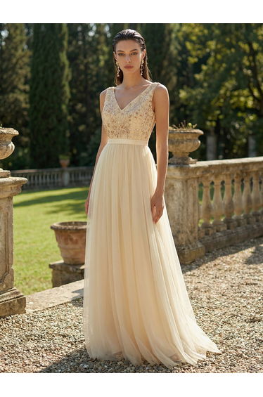 Leely Women's Elegant V Neck Sleeveless Prom Dress