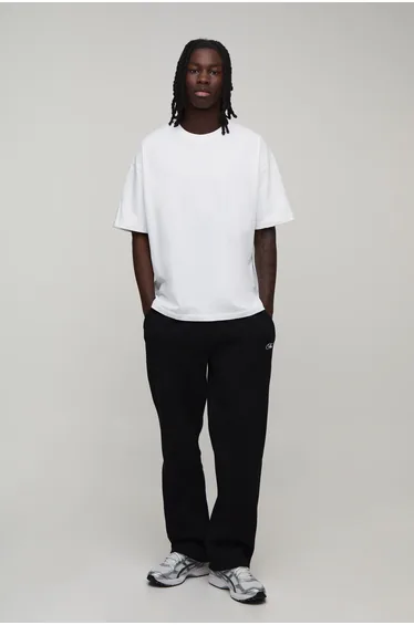 Straight Fit Man Script Embroidered Jogger - black