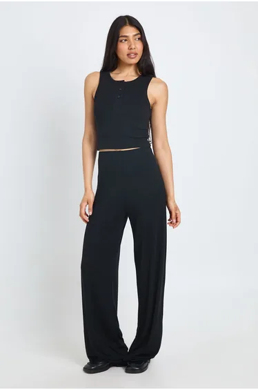 Tall Everyday Jersey Wide Leg Trouser - black