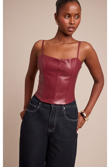 Plum Faux Leather Bonded Strappy Corset