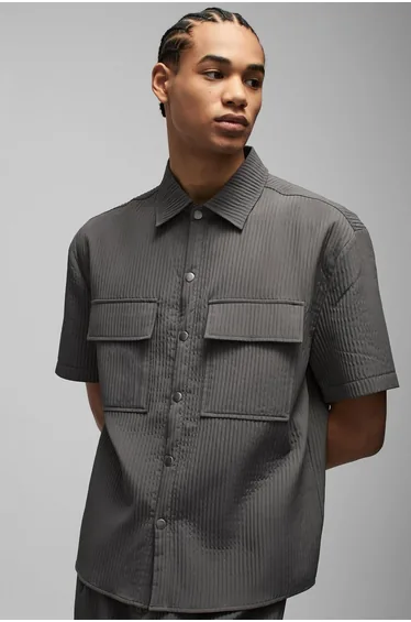 Oversized Technical Pleated Cargo Pocket Shirt