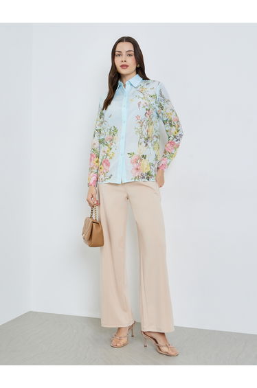 Women Blue Placement Printed Floral Shirt