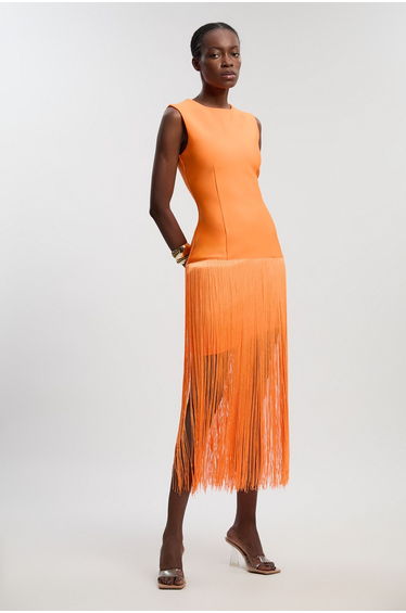 Petite Figure Form Bandage Tassel Hem Knitted Dress
